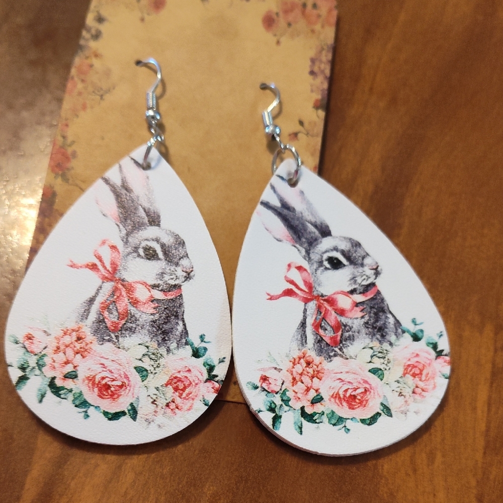 Floral Bunny Teardrop Earrings